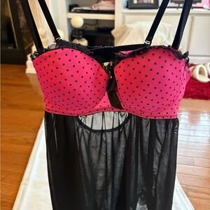 Vintage Pink and Black Polka Dot Lingerie Set (31)